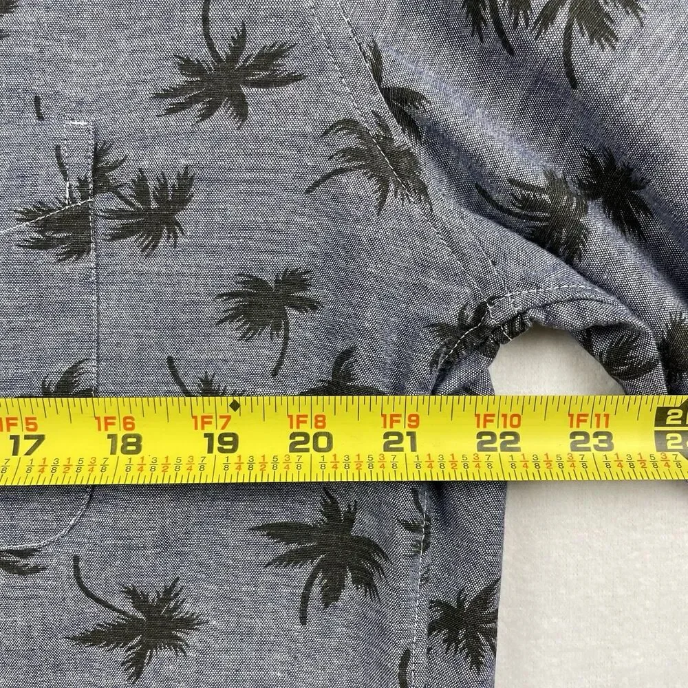 Mens J. Crew Slim Long Sleeve Button Up Shirt Palm Tree Dark Gray/Black-L